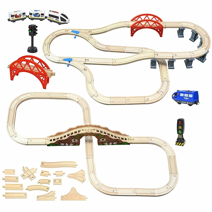 Accesorios de vía ferroviaria DIY, vía de tren de madera Compatible con marca Normal, tren de haya, juguetes de carretera para niños, regalos