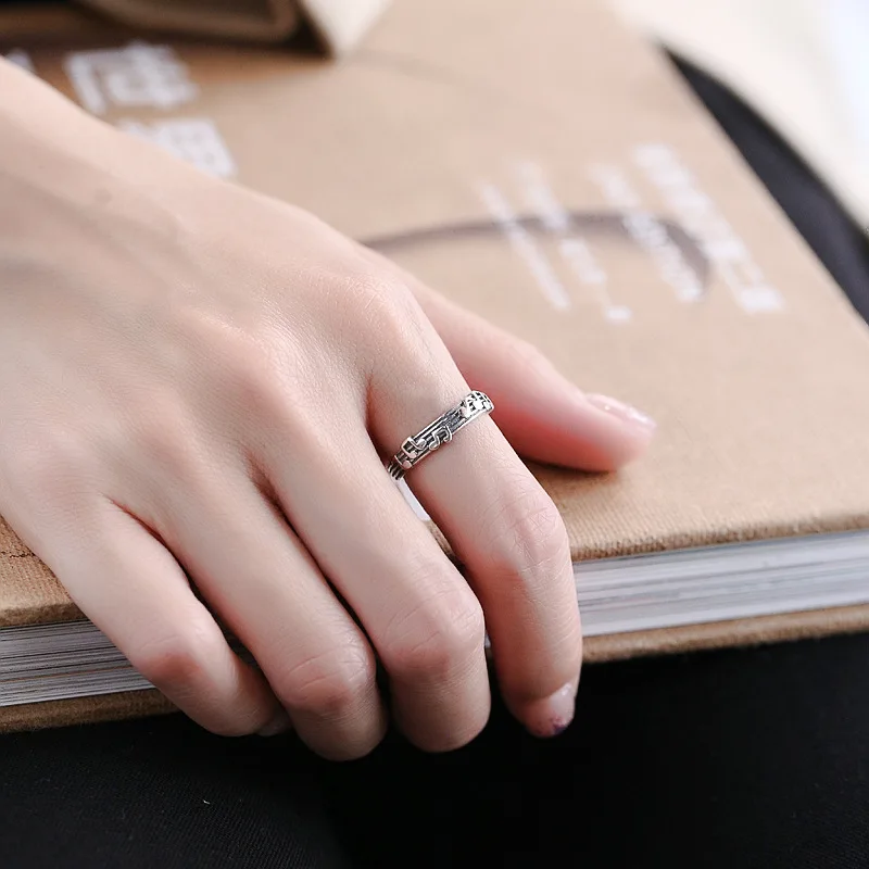 925 Sterling Silver Staff Music Note Couple Ring Retro Old Fashion Adjustable Opening Jewelry For Women And Men