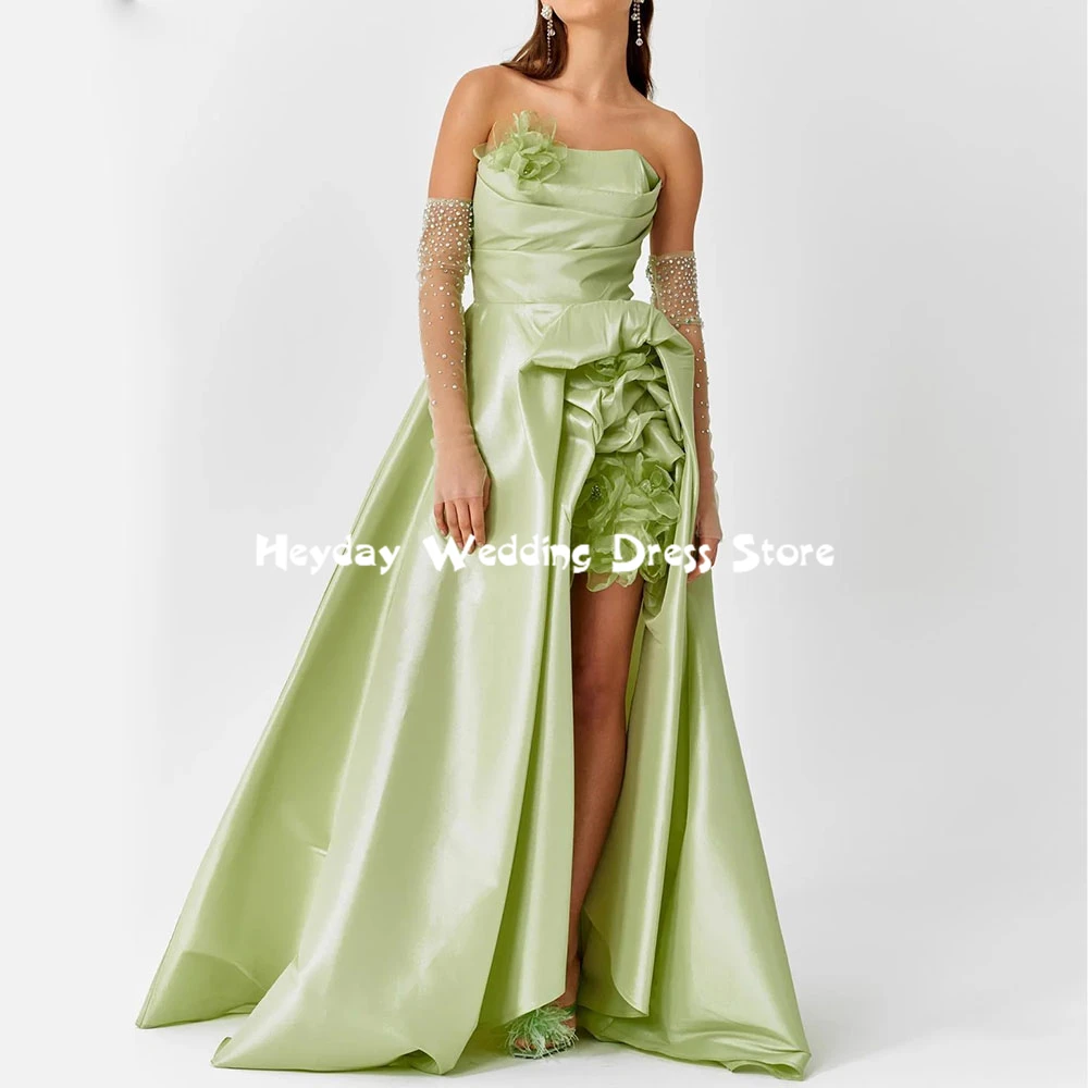 

Heyday Women's Strapless 3D Flowers Split A Line Evening Dresses Sleeveless With Tulle Gloves Floor-Length Elegant Dresses 2025