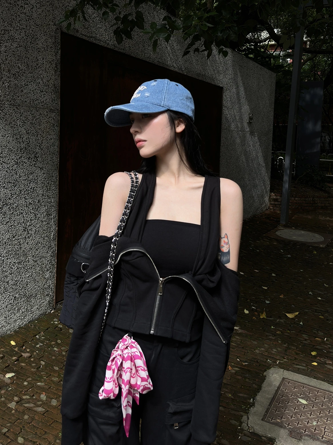 

BabesoQ Bla Double Layer Asymmetrical Hooded Waist-Cinching Zipper Jaet Sweatirt Sle Top for Women Cotton 00%