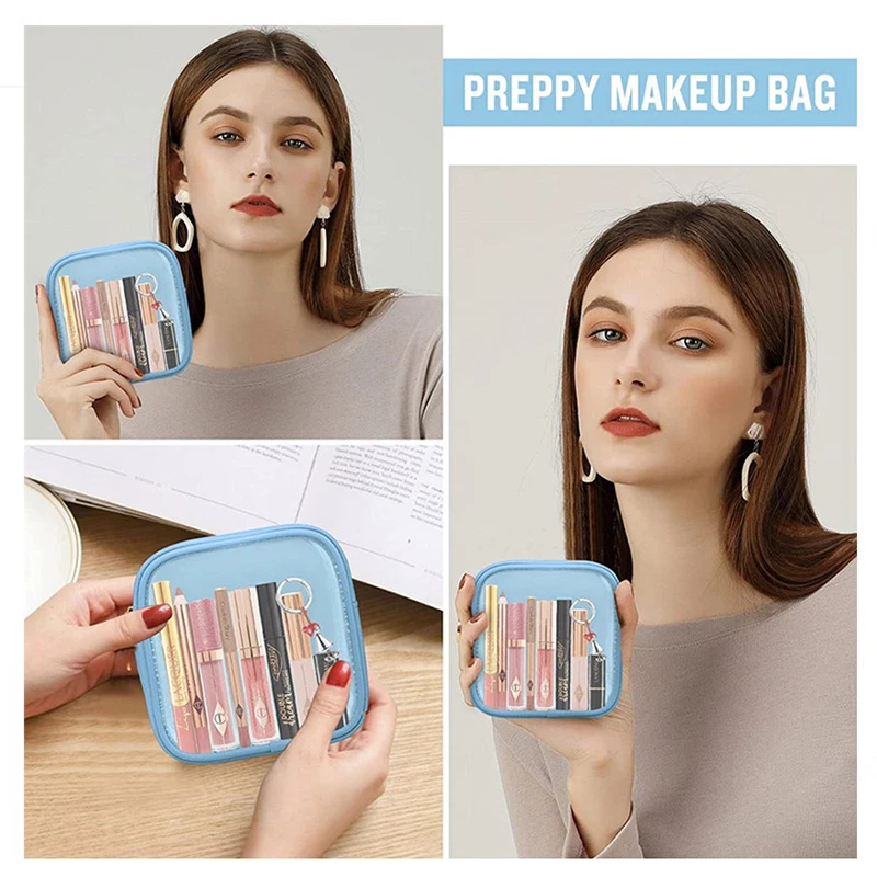 Clear Travel Makeup Organizer Bag Makeup Bag Cute Cosmetic Zipper Pouch Purse For Women Girls Transparent PVC Small Storage Bag