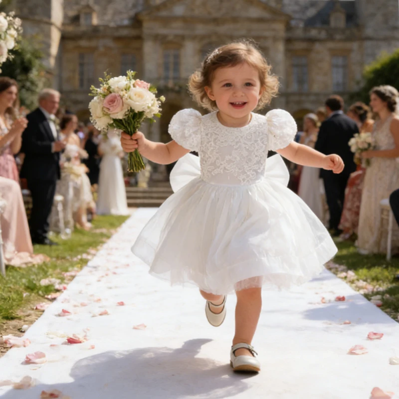 

Платье для девочек на праздник, вышитое кружевное платье с цветами для малышей, на свадьбу, день рождения, крестины, с бантом