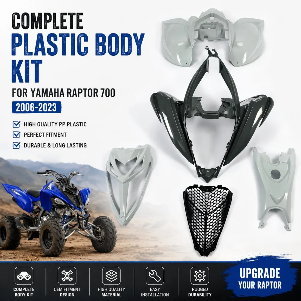 Front&Rear Fender Flares+Gas Cap+Tank Cover+Grille/Fender+Mesh Compatible with 2006-2024 YAMAHA Raptor 700,Plastic Kit Bodywork