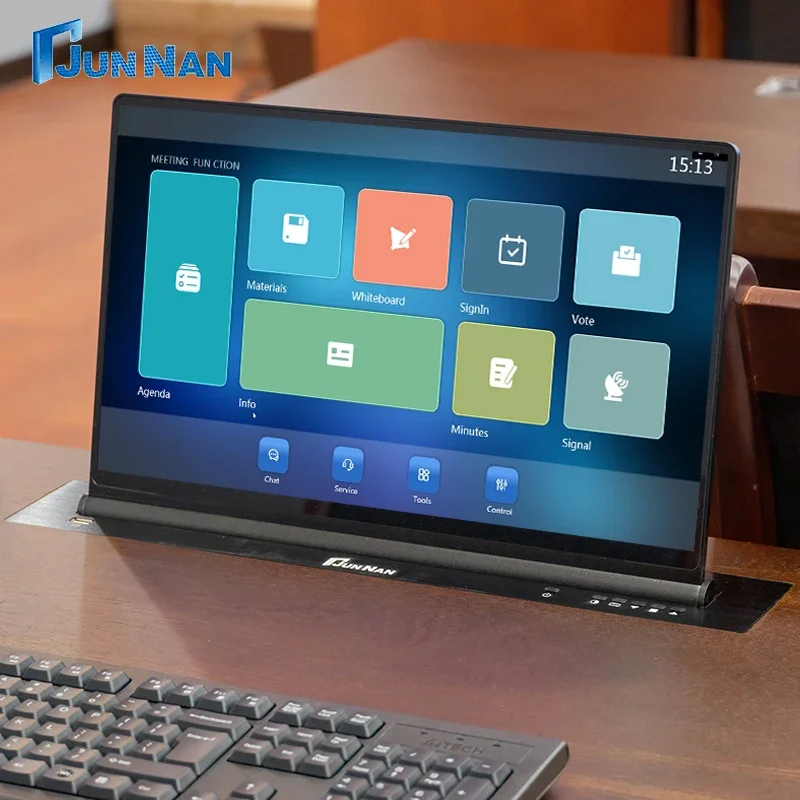 paperless conference system speakermicrophone conference table Narrow bezel lcd motorized lift monitor lcd lift