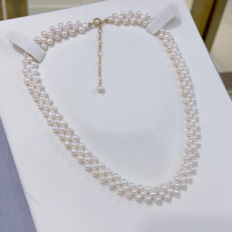 

SGARIT сильный свет натуральный пресноводный жемчуг просо бусина 3,5-4 мм ожерелье из 14-каратного золота почти круглый