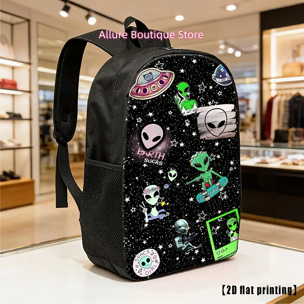 1pc Casual Daily Backpack with Cool Alien And UFO Print Suitable for Students School Travel And Outdoor Activities
