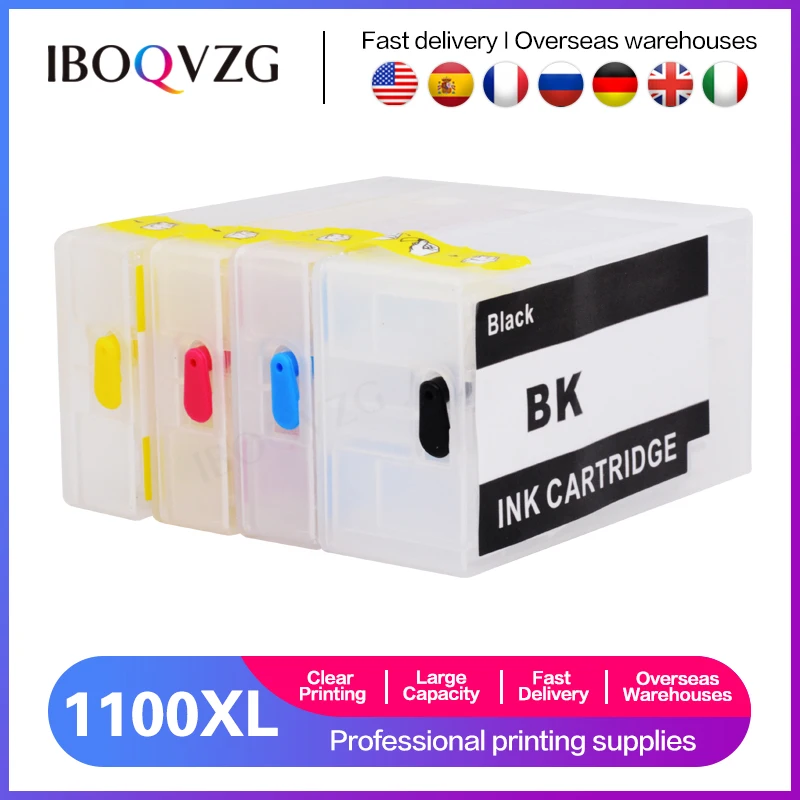 IBOQVZG 4 piezas/juego PGI-1100 1100XL pgi1100 cartucho de tinta de recarga para impresora Canon MAXIFY MB2010 MB2110 MB2710 con chip ARC