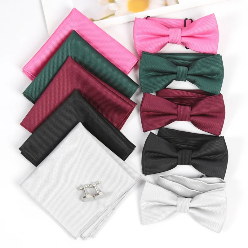 

New Bowtie Set 3pcs Bow Tie for Men Pocket Square Shirts Cufflinks Neck Butterfly Suit for Business Wedding Decorate Accessories