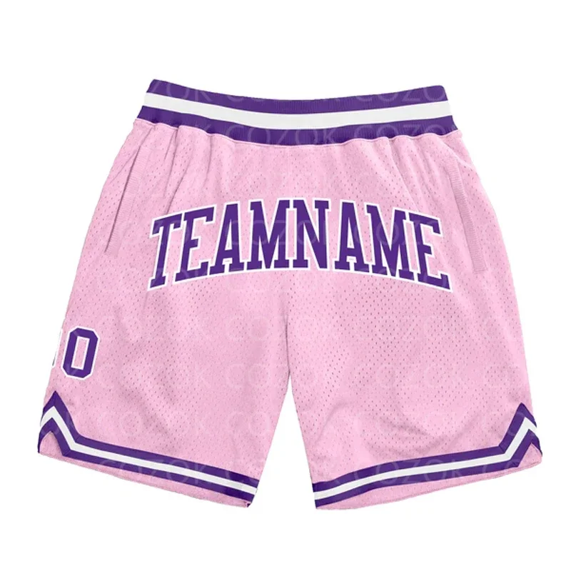 Custom Light Pink Authentic Basketball Shorts 3D Printed Men Shorts Name Mumber Quick Drying Beach Shorts