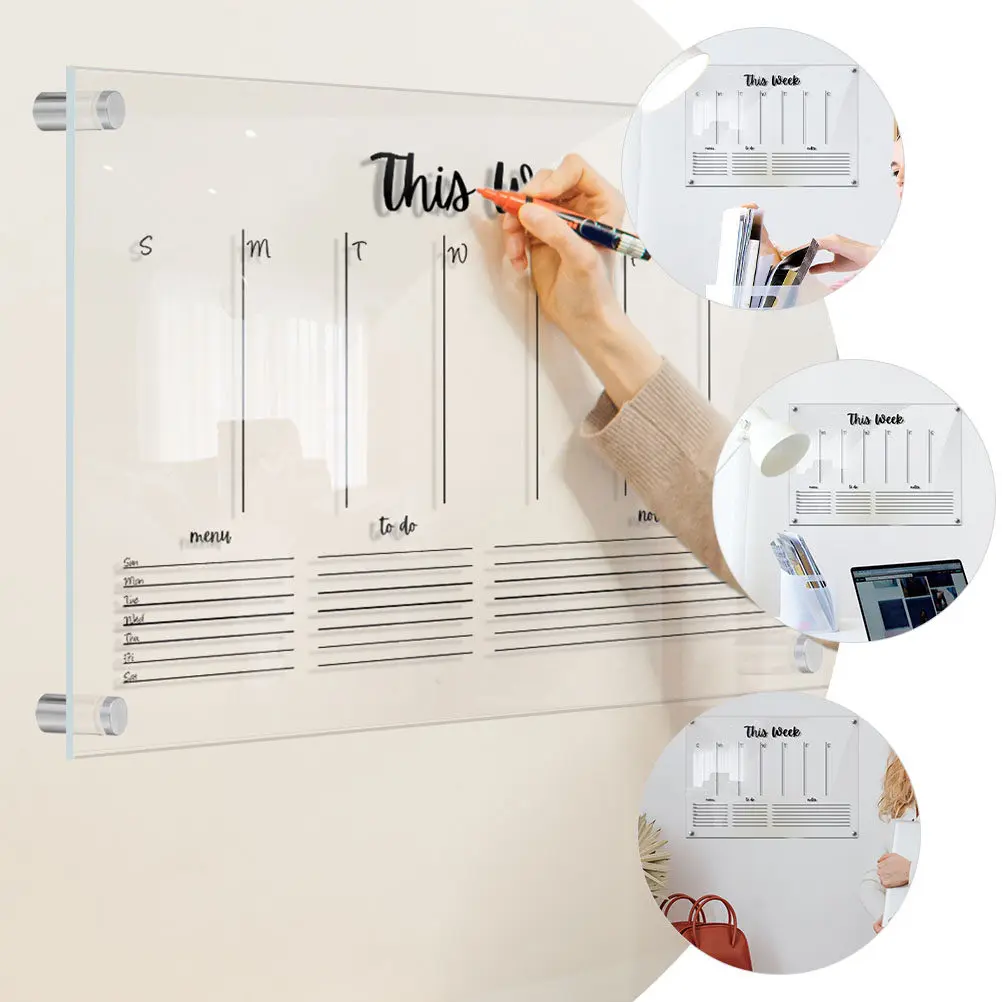 1Set Clear Acrylic Memo Board Simple Elegant Wall Mounted Handwritten Message Board for Students Teachers to Do List Weekly