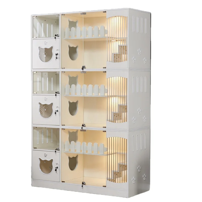 Customized Multi-layers Wooden Indoor Cat Villa Multiple Isolation Chamber Cat House with Different Interior for Cat Playing
