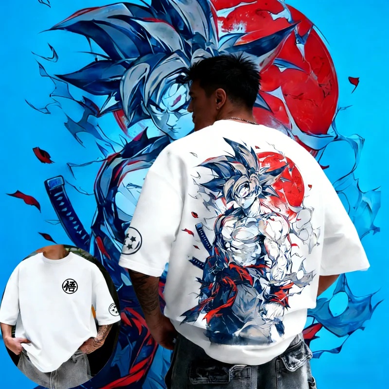 2026 Sommer Dragon Ball Retro T-Shirt Herren Reine Baumwolle Oversized Tee mit Tuschestil Ultra Instinct Goku Unisex & Kinder Größen Verfügbar