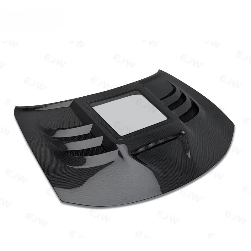 High-quality Carbon Fiber Hood, Suitable for 15-23 Dodge Charger, with a Transparent Glass-style Carbon Fiber Design