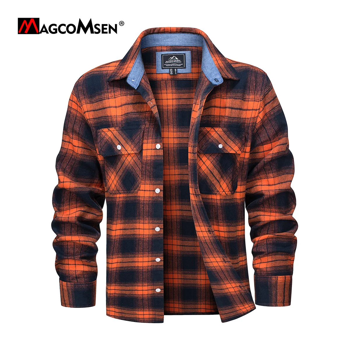 MAGCOMSEN Men's Plaid Flannel Shirts Long Sleeves Casual Cotton Shirt Button Up Shirts With 2 Pockets Streetwear