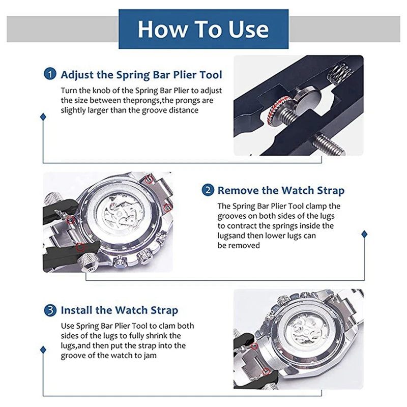 DTA5 3X Watch Spring Bar Plier Tool Set with 30 Tips Stainless Steel Watchband Pliers for Watch Pin Removal Repair
