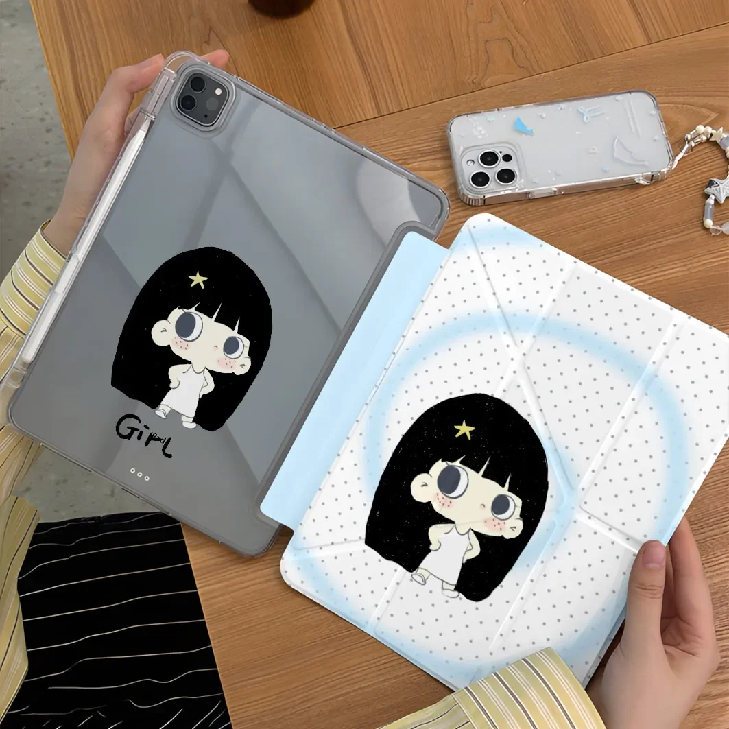 

Blue Polka Dots Anime Girl Y2K Cover For iPad Pro 13 11th M5 M4 12.9 A16 10 8 7 9th 10th For Ipad Air 11 M2 M3 Mini Tablet Case