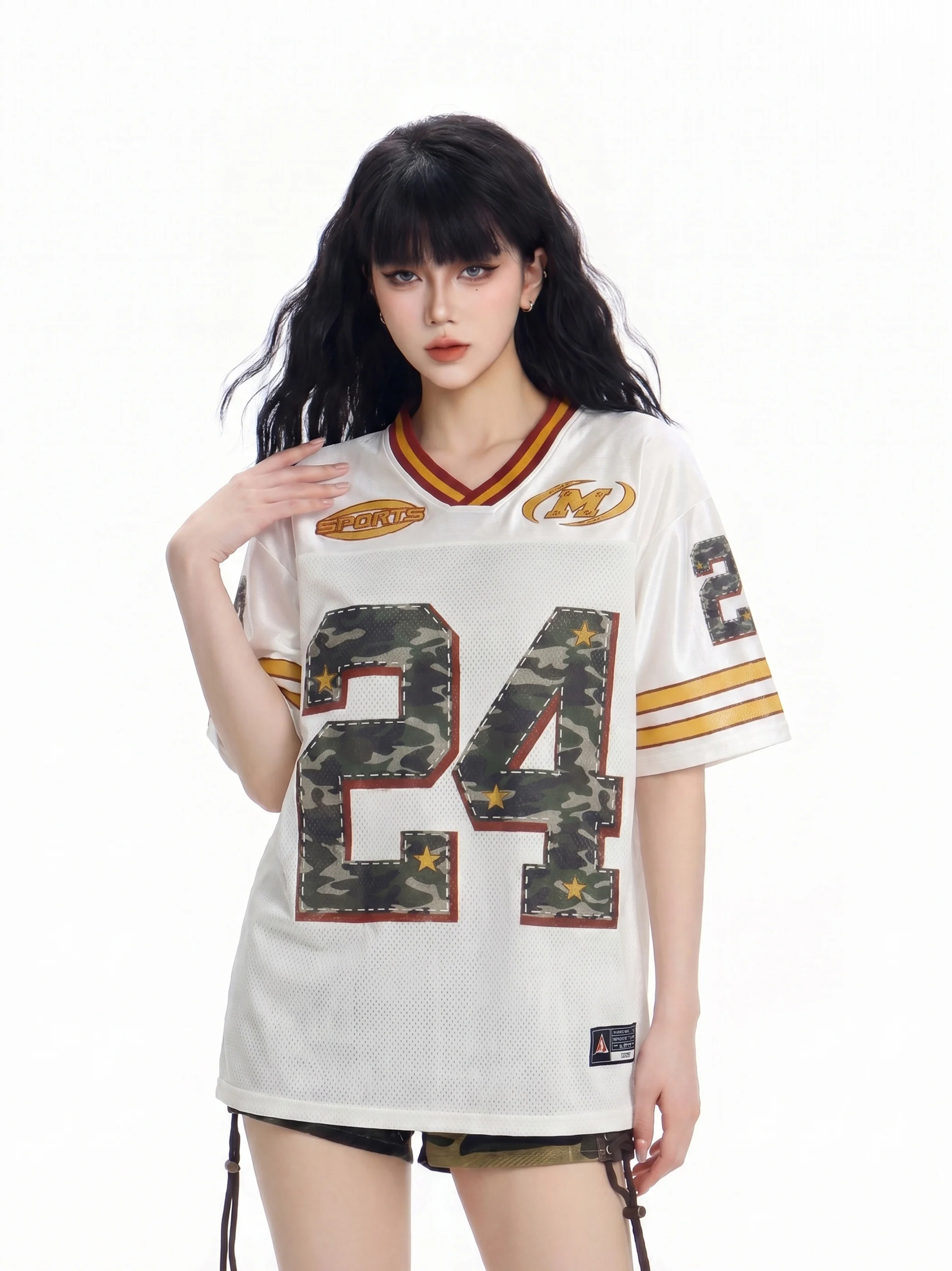 

Vintage Color Block Stripe Oversize Short Sleeve T Shirt Women's Loose Fit Casual Style Beer Captain City Walk Printed Top