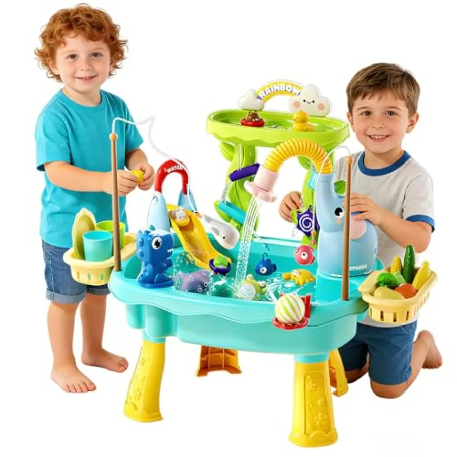 

Усовершенствованный детский столик для игр с песком и водой 2027 года с электрической водяной помпой, краном и аксессуарами для игр с едой и рыбалкой