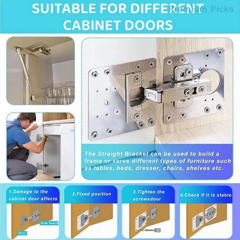 Stainless Steel Cabinet Hinge Repair Fixing Plates Rust Proof Easy Mount for Cupboard Wardrobe Kitchen Home Furniture Renovation