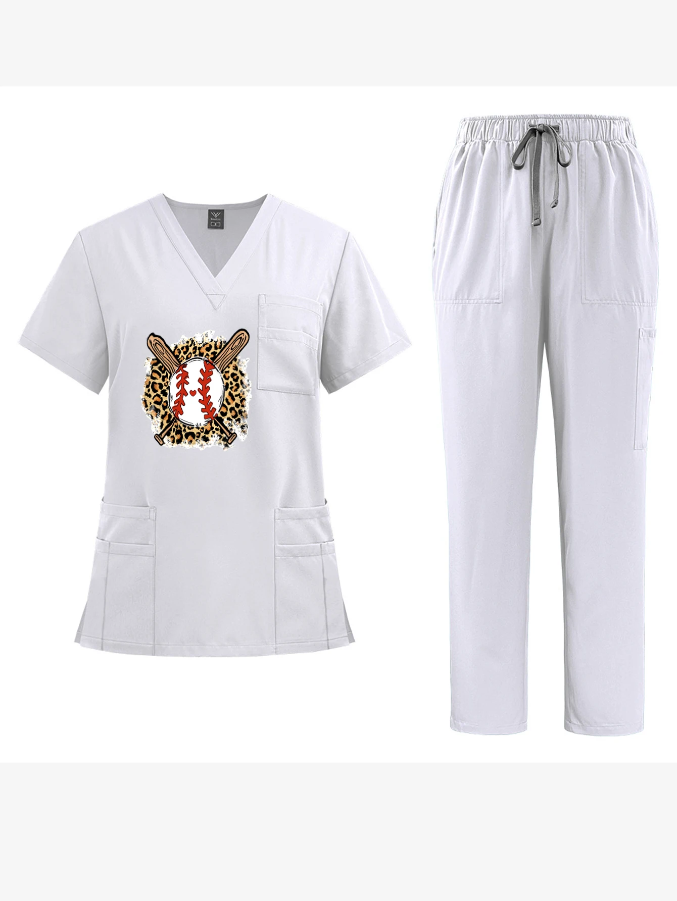 

V-Neck Short-Sleeve Unisex Overalls Set Surgical Gown Scrubs Nurse Uniform Workshop Waiter Workwear