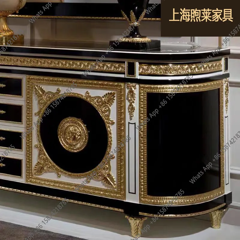 French court solid wood carving flower high-end luxury restaurant side cabinet short entrance neoclassical villa model room