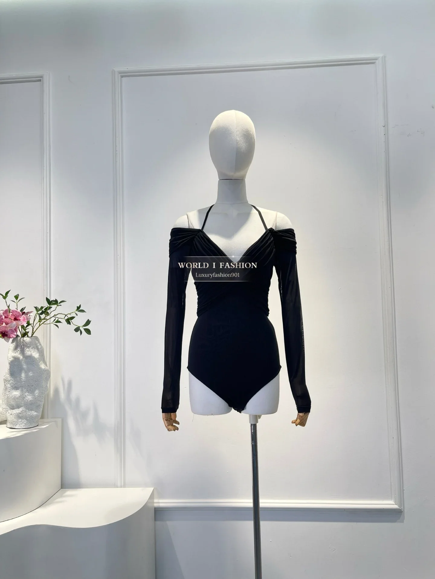 Combinaison licou hauts 2025, drapé noir de haute qualité, manches longues