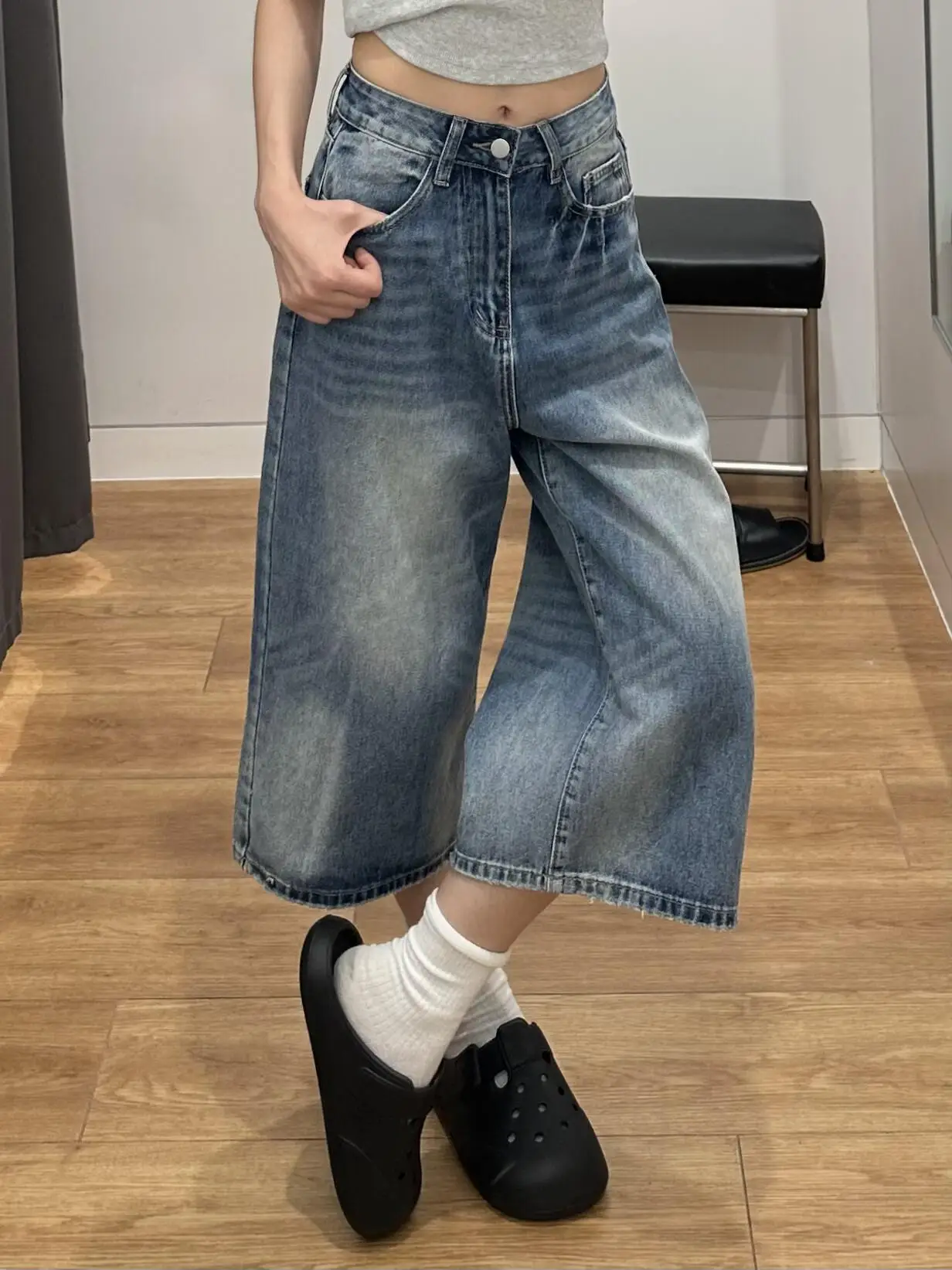 

High Waist Loose Wide Leg Jeans Straight Cut Seven Inch Pants Women's Summer New Style A-Line Denim Casual High Waist Jeans
