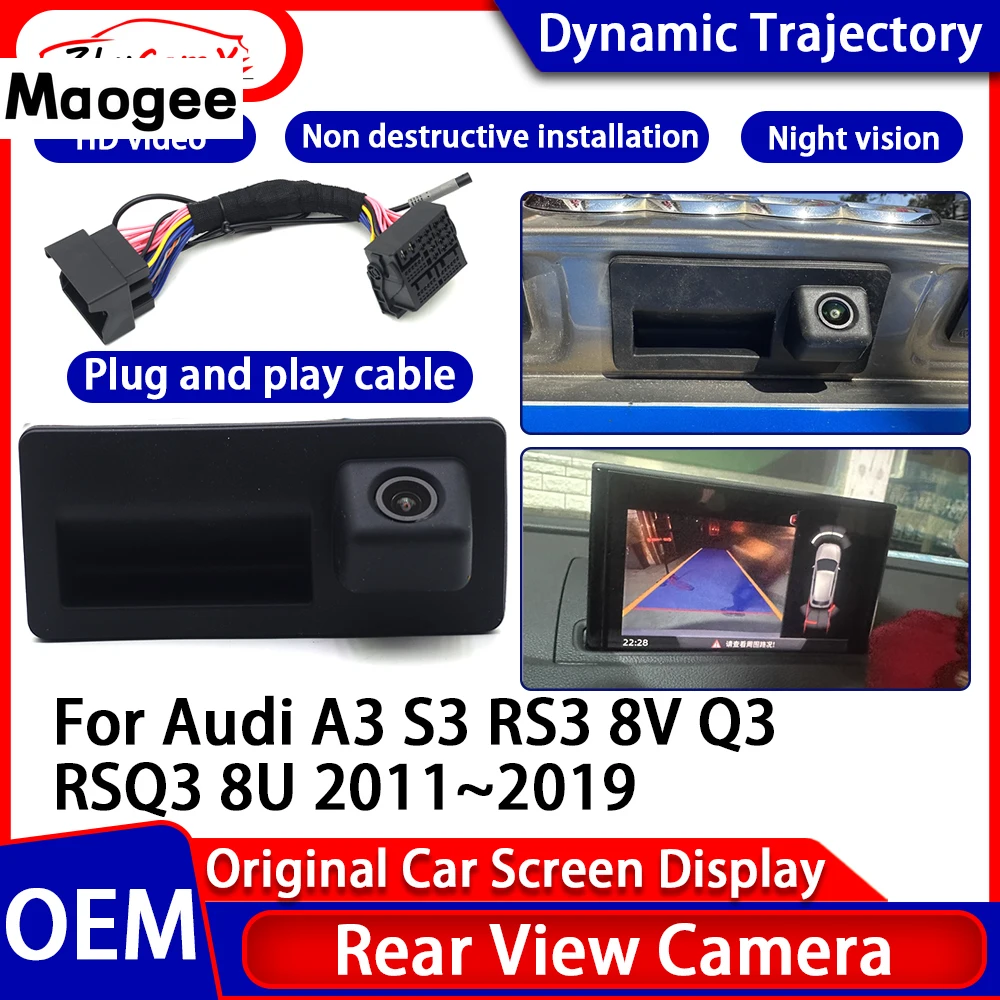 

for Audi A3 S3 RS3 8V Q3 RSQ3 8U 2011~2019 Car Trunk Reverse Rear View Camera Tailgate Handle Dynamic Trajectory HD Night Vision