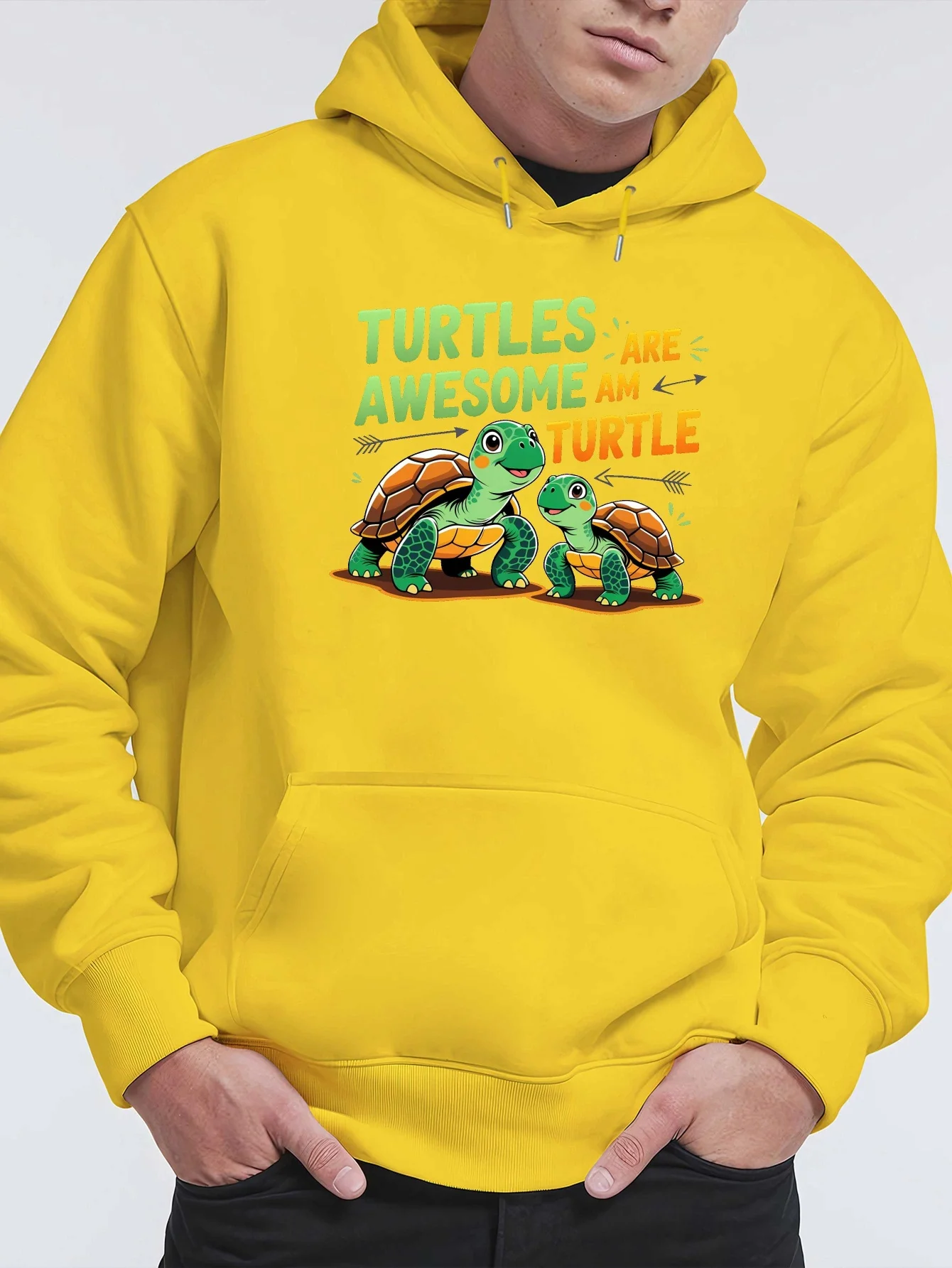The Turtle Is Awesome, I Am A Turtle, Men's Hooded Sweater, Black Fleece Thicker, Large Size Trendy Men's Clothing, Street Style Printing, Autumn and Winter Fleece Top, Soft Fabric, Exquisite Gifts, Enlarged Size.