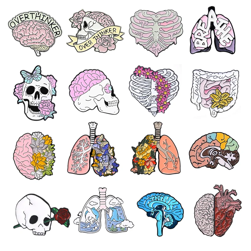 Body Organ Enamel Pins Viscera Cerebrum Brain Skull Bowels Lungs Skeleton Brooches Lapel Badges Jewelry Gift for Students Friend