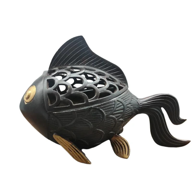 

Chinese Old Collection Copper hollow lifelike Fish shape Statue Ashtray Sculpture Beautiful Incense Burner Censer incensory