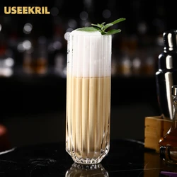 Korean Style Stripe Bud Cocktail Glasses Cup Creative Highball Coilin Glass Cup Korean Soju Drink Glass Drinkware Accessories