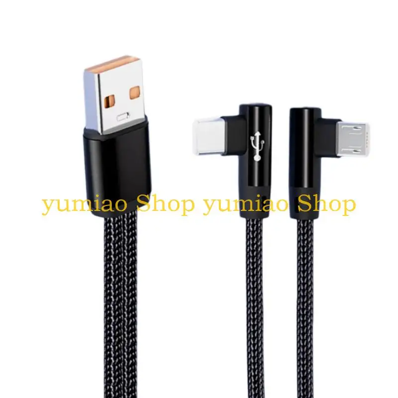 587B Angled USB to Double Type C Charging Cable 5A Fast Power Cord Double Port Design For Reliabled Connection