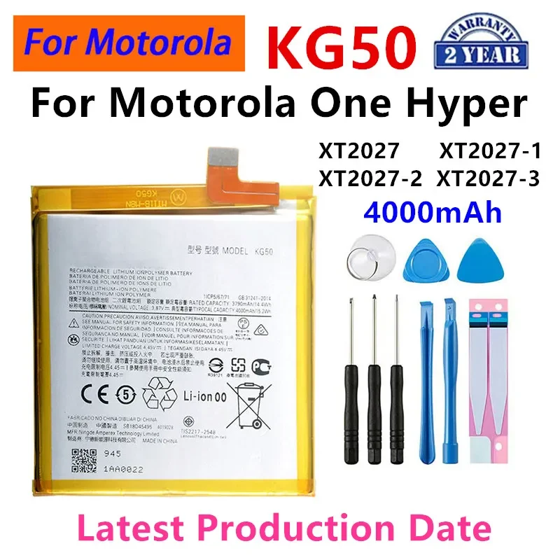 100% Original KG50 4000mAh Battery For Motorola Moto One Hyper XT2027 XT2027-1 XT2027-2 XT2027-3  Phone Batteries+Tools.