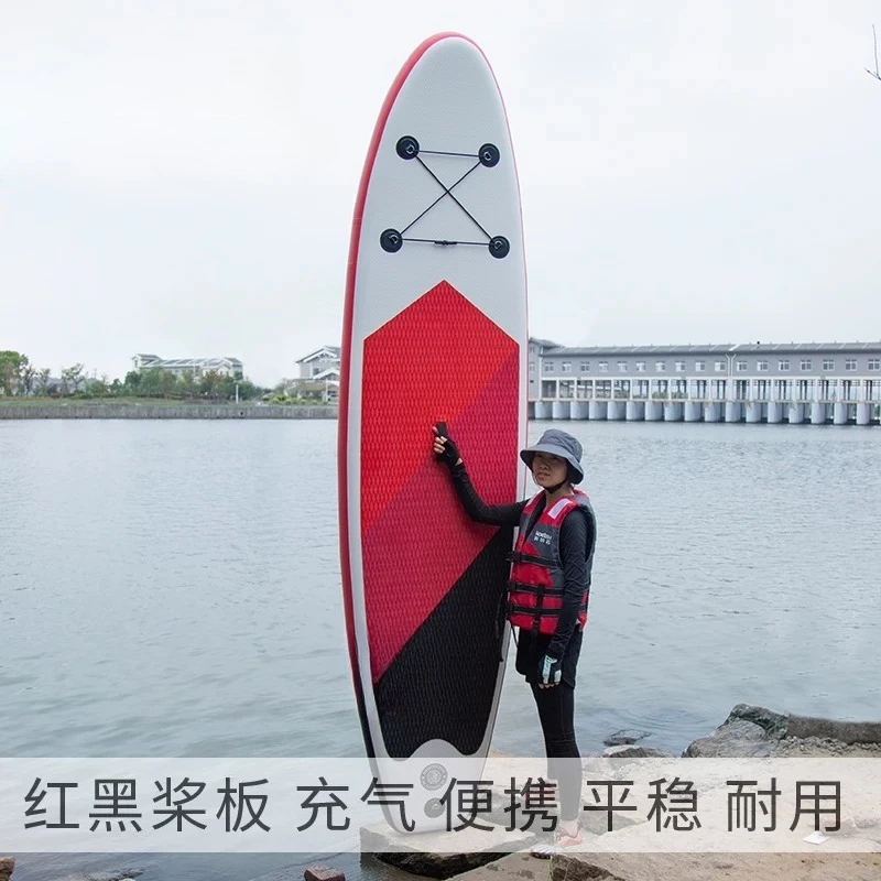 Inflatable Stand Up Paddle Board Red Black SUP Surfboard Portable Water Sports Board for Lake River Ocean