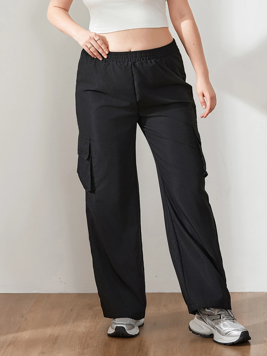 Pantalones Cargo informales para mujer, pantalón holgado de pierna ancha y tiro alto con bolsillos, pantalones de pierna recta, Y2K