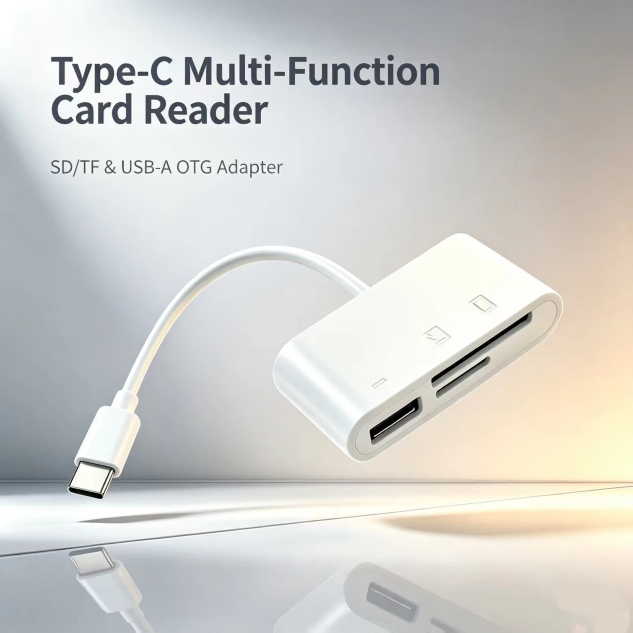3‑in‑1 Type‑C OTG Card Reader Adapter, Supports SD TF Memory Card & USB‑A Flash Drive, Plug‑Play for Phone Tablet Laptop