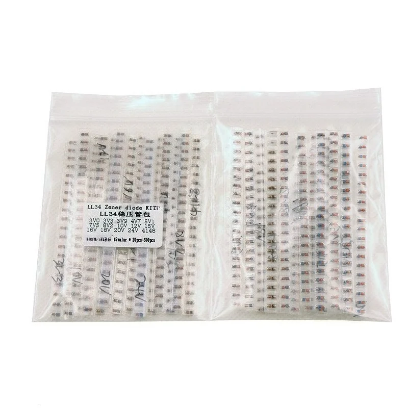 LL34 Zener Diode Kit 300Pcs 15 Values 1/2W 3V-24V SMD for DIY Electronics