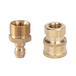 1 Pair Brass 3/8 Inch Quick Release Connector with M22 Thread 14&15mm Pin Adaptor for High Pressure Washer Hose and Outlet