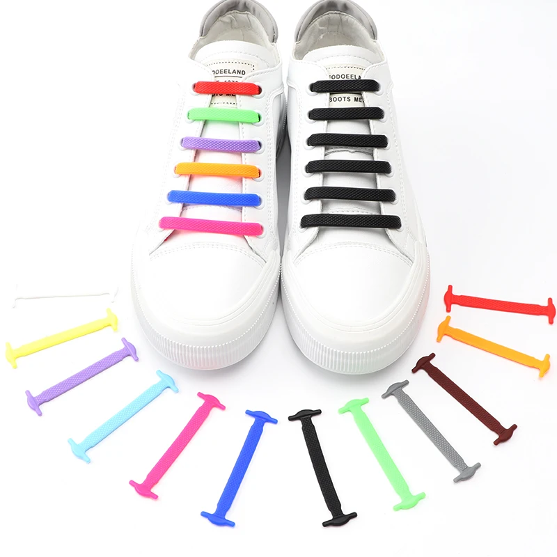 16 Pcs Silicone Shoelaces Elastic Shoe Laces No Tie Convenient And Fast Unisex Lazy Laces Outdoor Sports Leisure Flat Shoelace