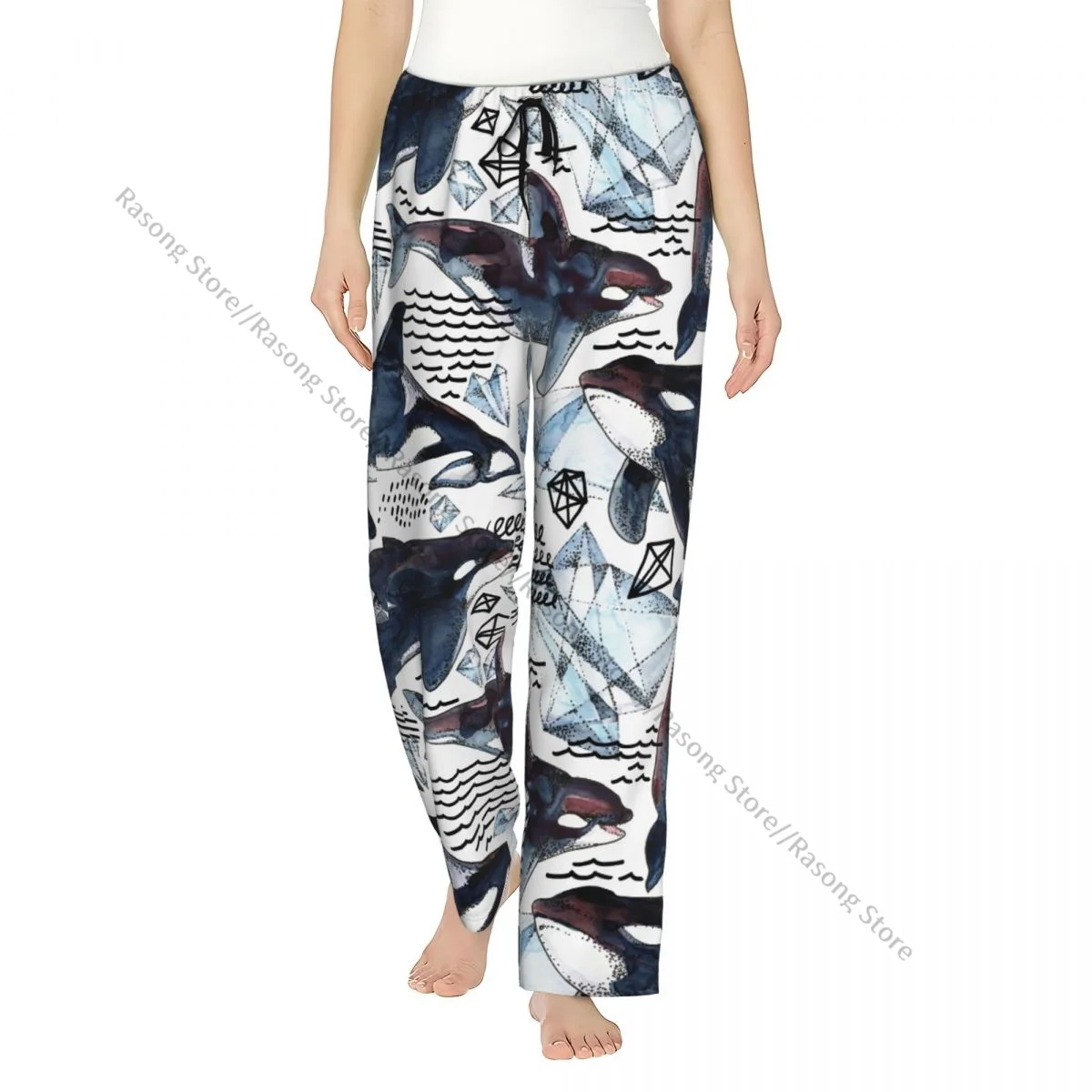 

Cozy Flannel Pajama Pants for Women Killer Whale Watercolor Arctic Ice And Ocean Sleep Bottoms Home Loungewear
