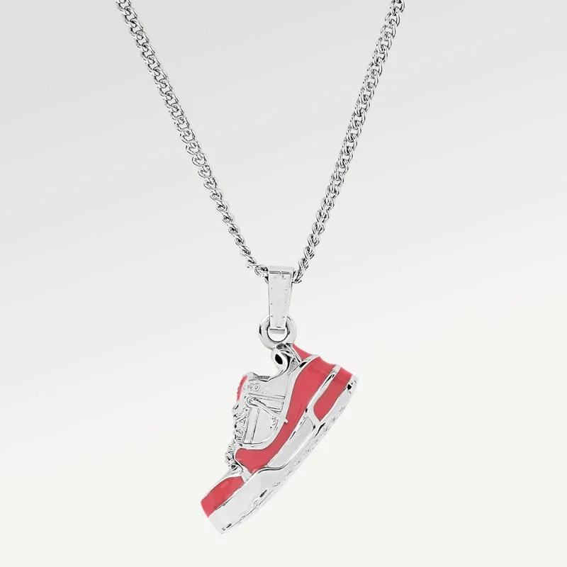 

New Arrivals Luxury Brand Fashion Necklace Red Sneakers Shoe Pendant Silver Color Chain Cubic Zircon Women Lady Jewelry Gift