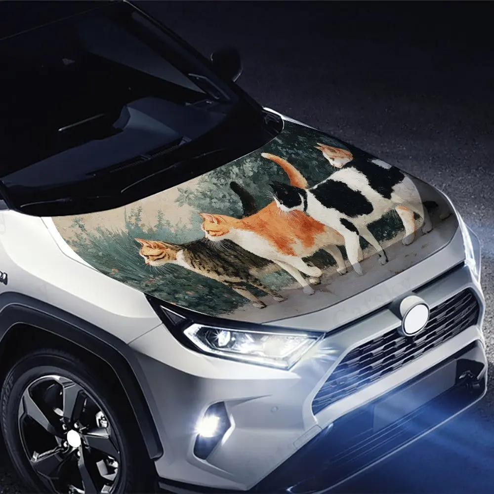 لطيف القط فرقة الفن أربعة القطط الرائعة المشي على مسار غطاء السيارة ملصق بولي كلوريد الفينيل عصا مقاومة للماء الذاتي ، الوصول الخارجي التلقائي المذهل #4