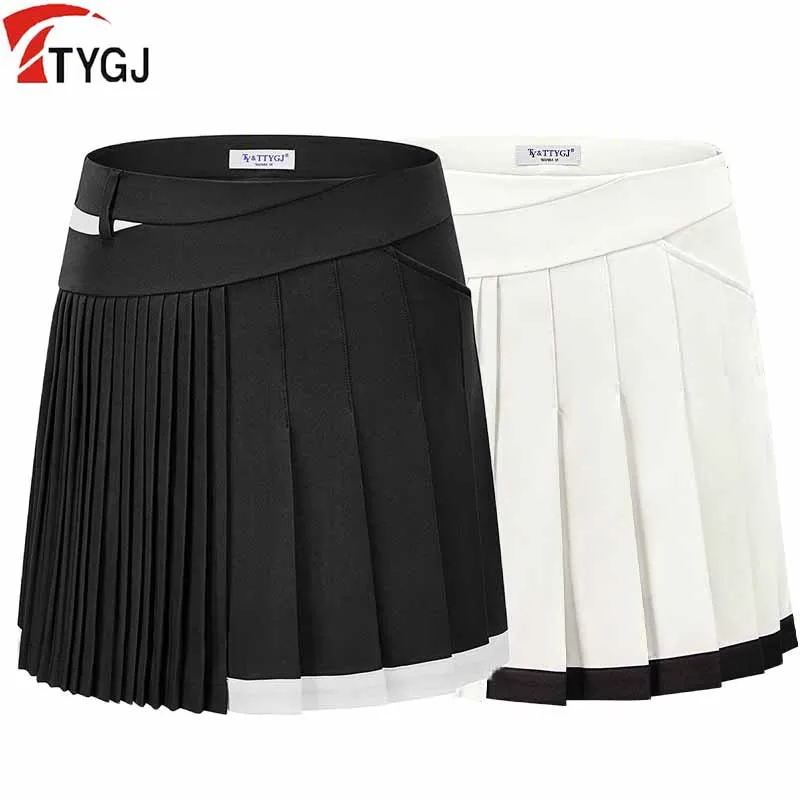 TTYGJ Golf Skirt Women High Waist Pleated Skirt Contrast Color Tennis Skort with Shorts for Ladies Sports Leisure Golf Culottes
