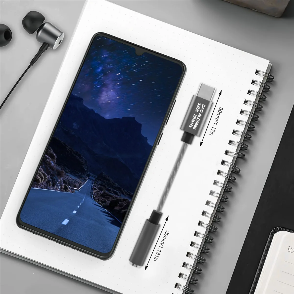 USB Type-Cヘッドフォンジャック,dacアダプター,Samsungスマートフォン用グレー,32ビット,384KHz,Nuc,alc5686,3.5mm