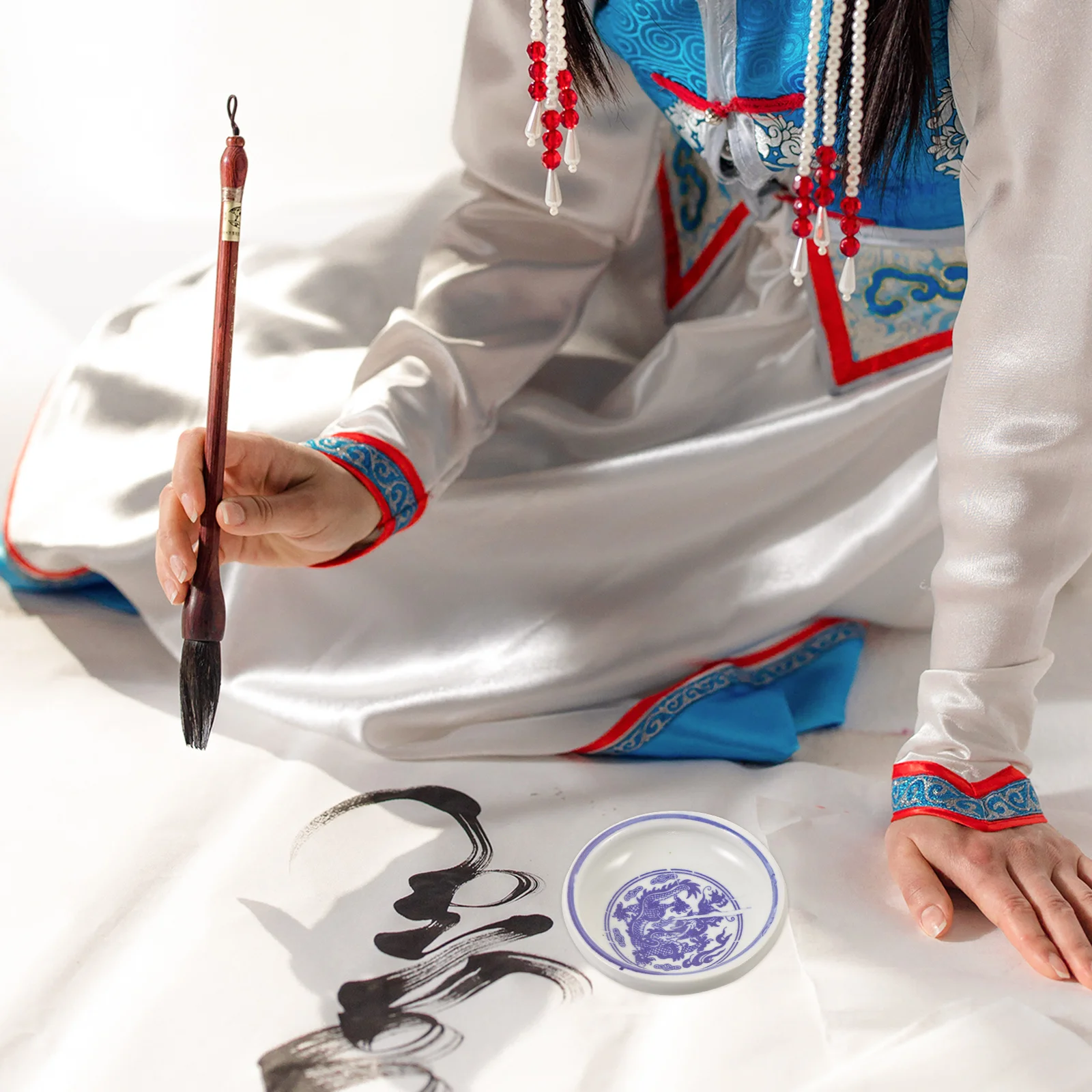 

Calligraphy Kit Ink Plate Chinese Painting Drawing Dish Multi-function Bowl Ceramic Container Pen