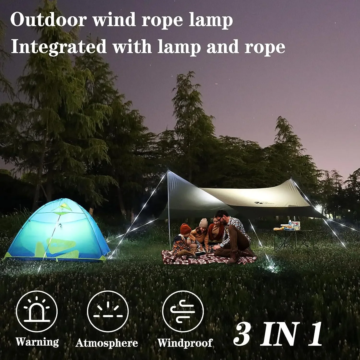 Cuerda de luz LED impermeable para tienda de campaña, toldo de 6mm para exteriores, correas de ajuste de viento, herramienta de accesorios para