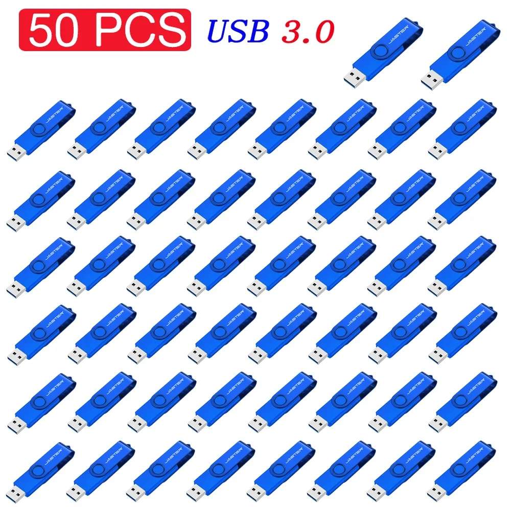 

JASTER 50 PCS LOT USB 3.0 Flash Drives 128GB Key Chain Pen Drive 64GB Plastic Memory Stick 32GB Rotatable Creative U Disk Gift