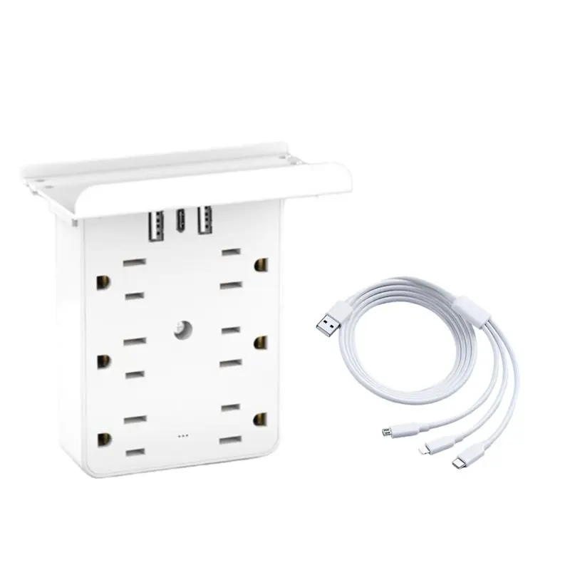

ABKP-Wall Mountable 10-In-1 Multi-Plug Outlet Extender With Night Light Desk Organizer For Home/Office US Plugs US PLUG