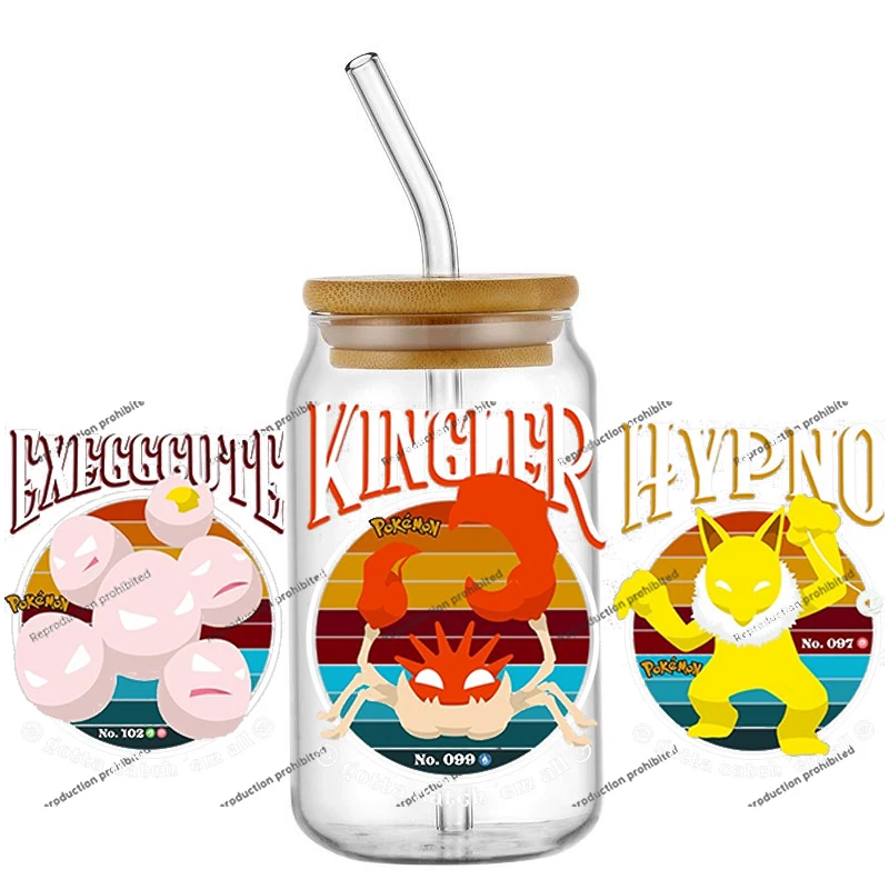 Popular Retro Classics cartoon pattern UV DTF 3D Sticker New 16oz Glass Can Cup Mug Coffee Car sticker Transfer Wrap DIY Decals